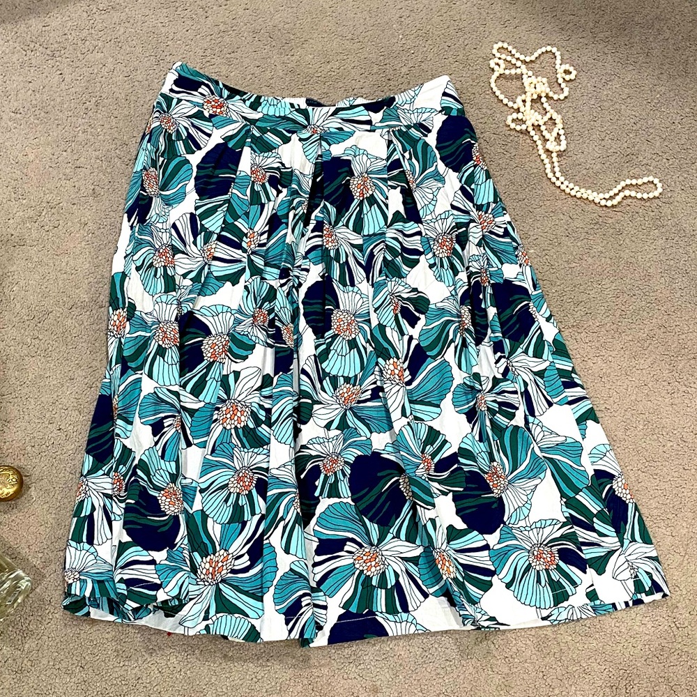 LOFT floral print pleated midi skirt